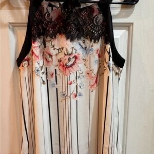 White House Black Market Floral Striped Lace Blouse